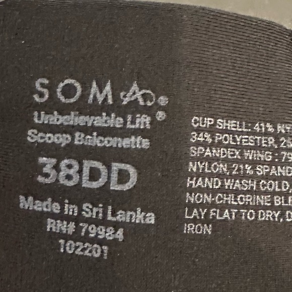 SOMA Unbelievable Lift Scoop Balconette Unlined Bra Sheer Black Size 38DD NWOT - Picture 5 of 5